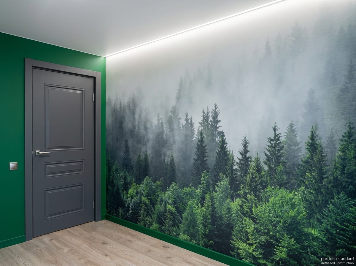 Комната с обоями лес